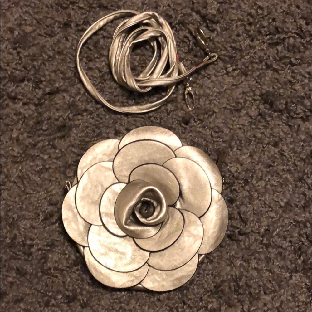 Silver flower crossbody purse